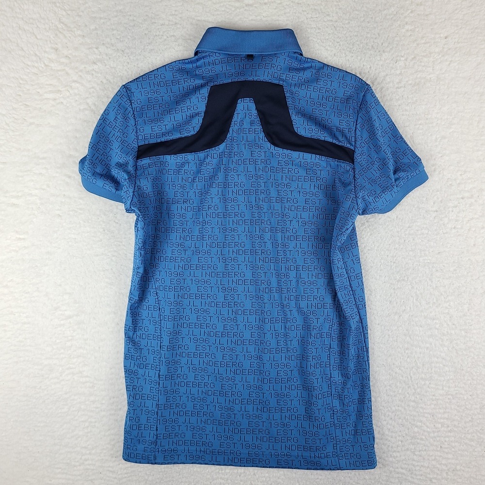 J Lindeberg Polo Shirt Mens Small Blue Spell Out Regular Fit Performance Golf‎ - Picture 8 of 10